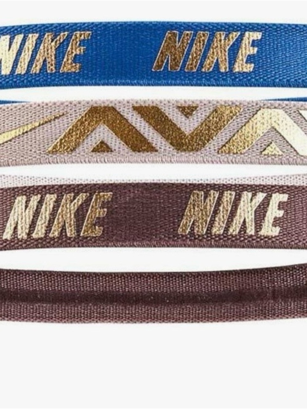 Nike Men’s Logo Elastic Bands — Blue, Beige, Brown with Gold Accents